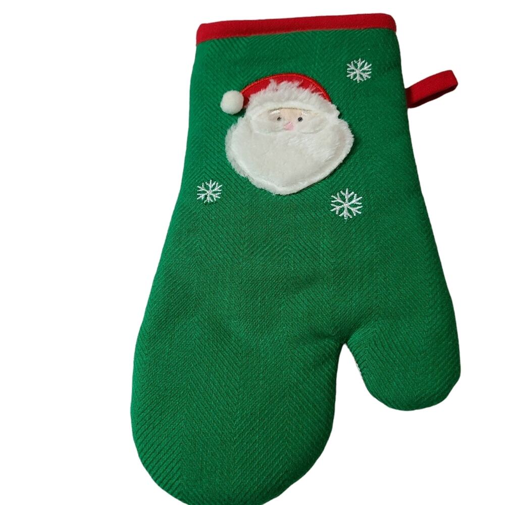 Christmas Santa Claus Green Set of 2 Oven Mitts Hot Pad Holiday Kitchen  Set